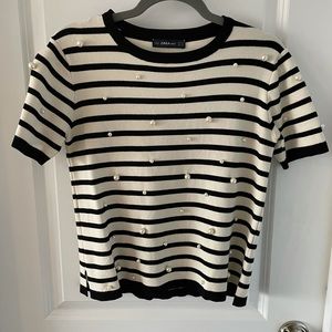 Zara stripped shirt with pearls- so chic